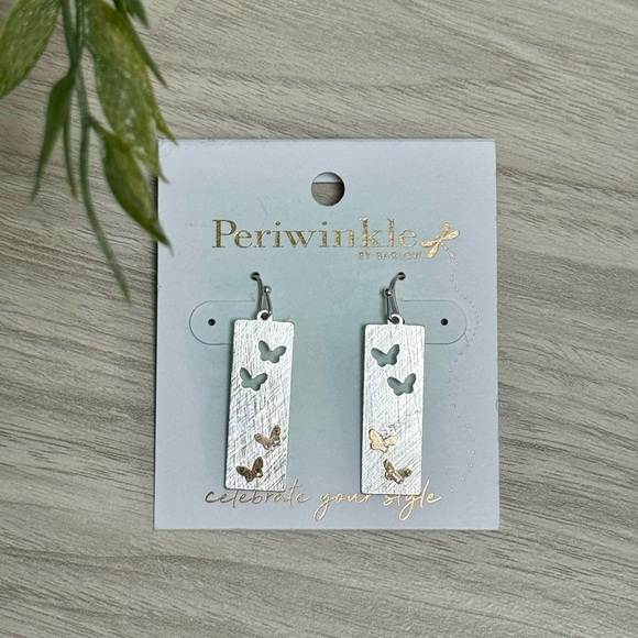 Periwinkle by Barlow Silver and Gold Butterfly Earrings - Picture 2 of 6